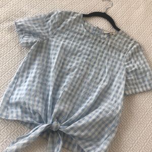Madewell blue and white gingham tie top.
